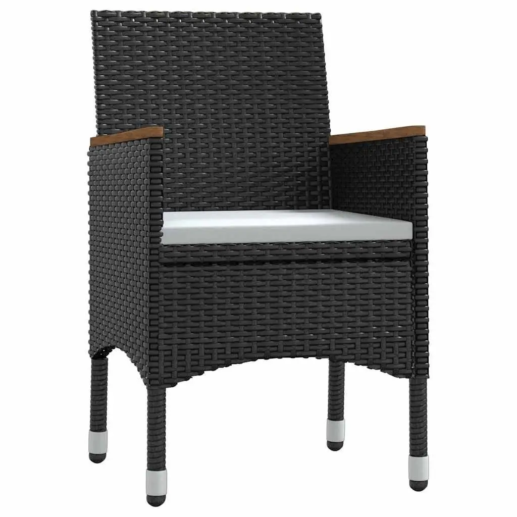 Garden Dining Set Steel Frame PE Rattan Glass Top 5 Piece Black