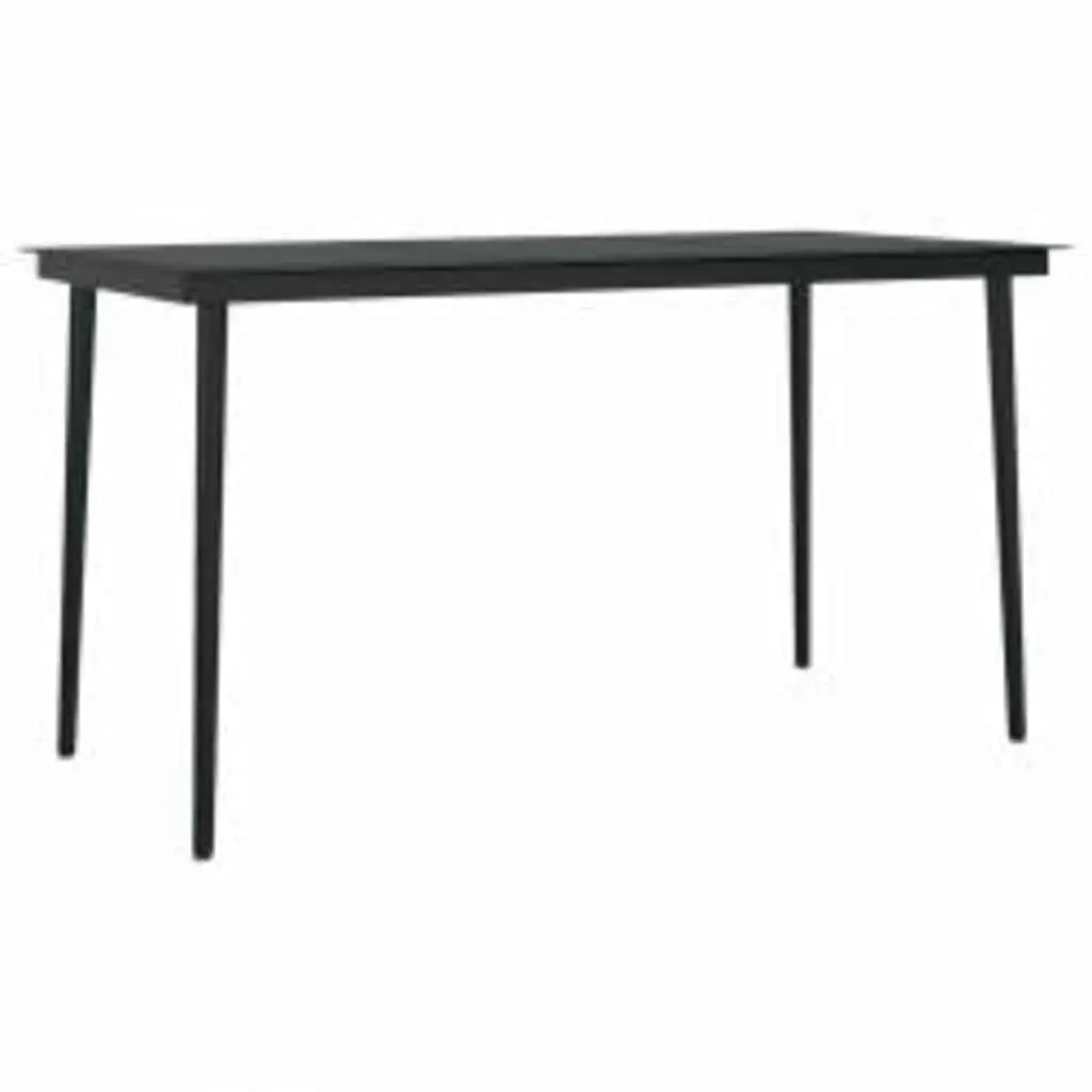 Garden Dining Set Steel Frame PE Rattan Glass Top 5 Piece Black