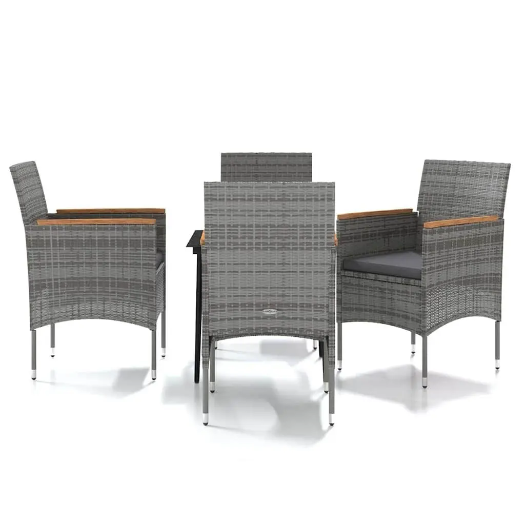 Outdoor Dining Set Glass Table Rattan Chairs 5 Piece Grey