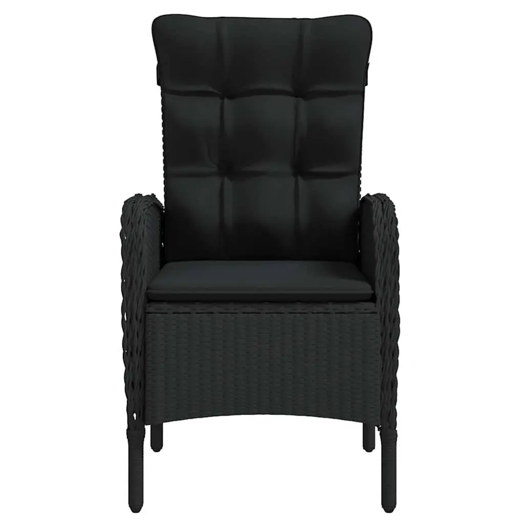5 Piece Outdoor Dining Set Powder-coated Steel Glass Table PE Rattan Reclining Chairs with Cushions Black