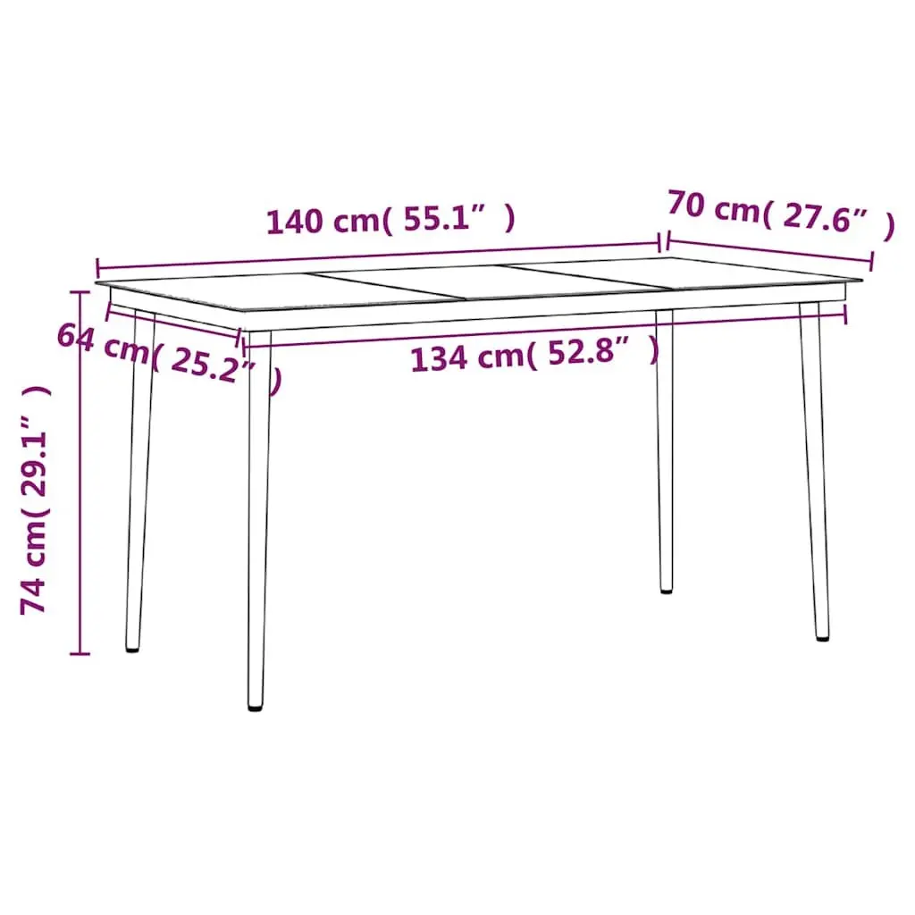 Outdoor Garden Dining Set Glass Table Reclining Chairs 7 Piece Black