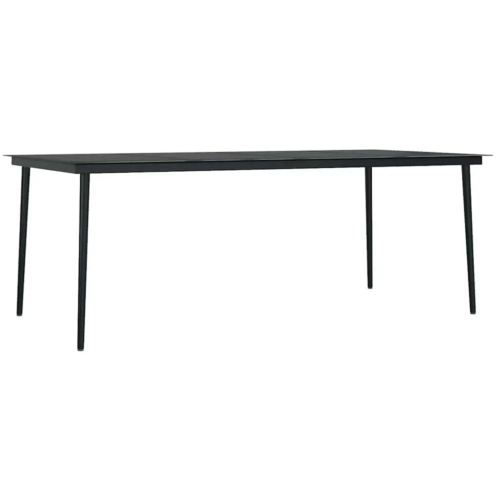 Garden Dining Set 7 Piece Powder-coated Steel Frame Water-resistant PE Rattan Chairs Glass Table Grey Black
