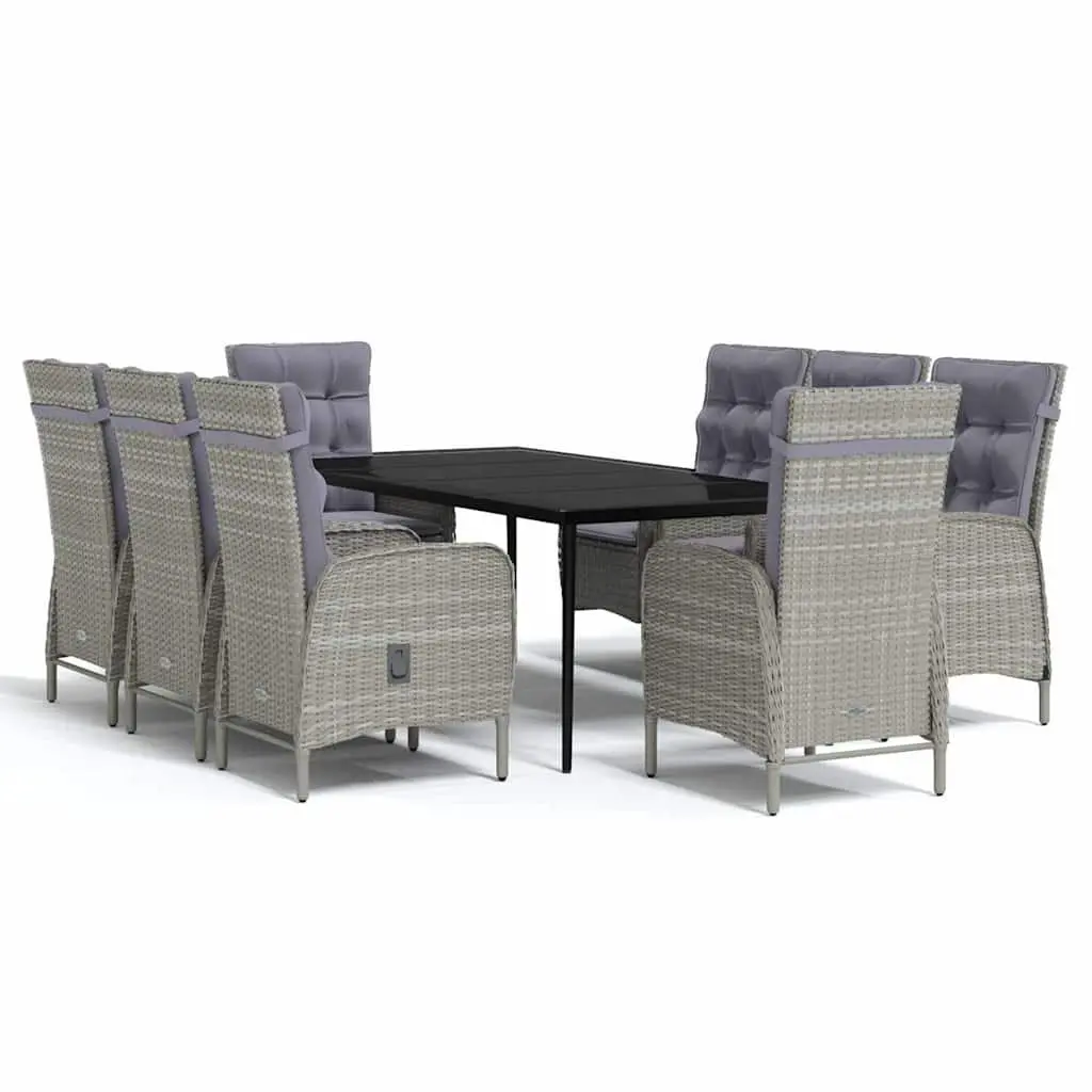 Garden Dining Set 9 Piece Powder-coated Steel PE Rattan Cushions Grey Black