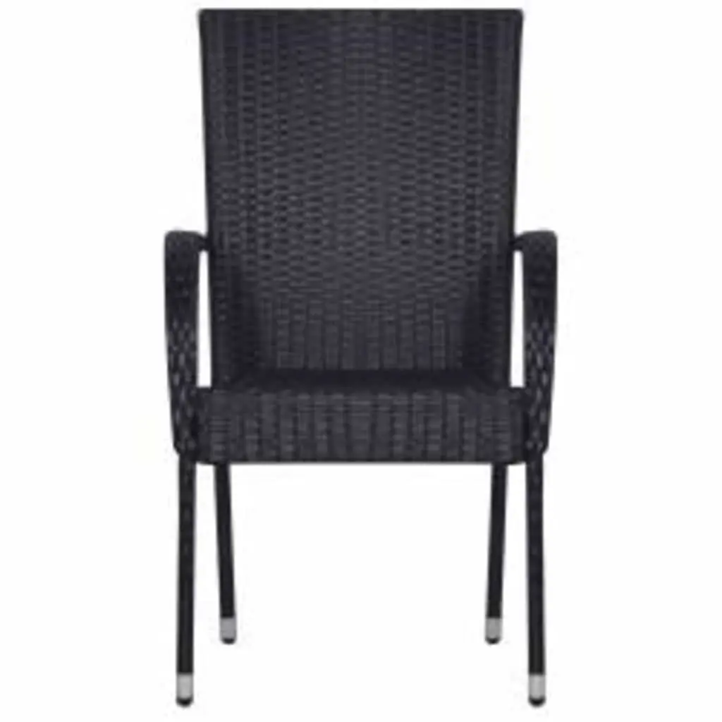 Outdoor Dining Set 5 Piece Black Steel Frame Glass Top Rattan Chairs Table