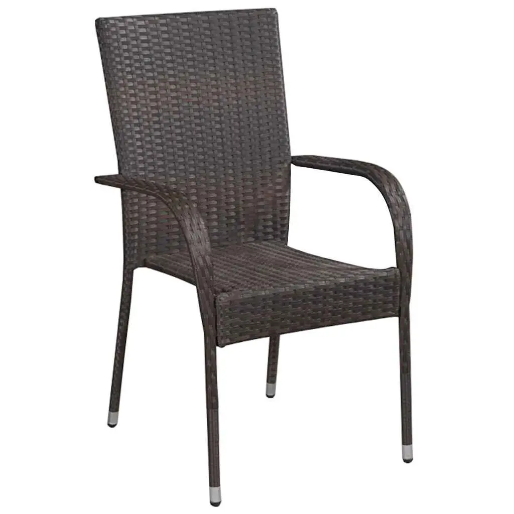 5 Piece Outdoor Dining Set Glass Table Powder-coated Steel Frame Rattan Chairs Brown