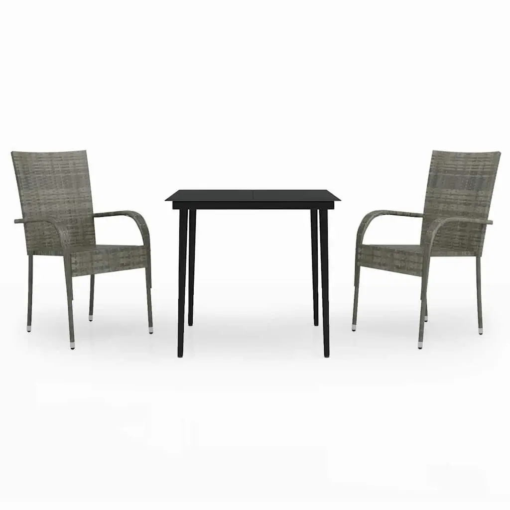 Garden Dining Set Powder-coated Steel Water-resistant PE Rattan 3 Piece Grey Black