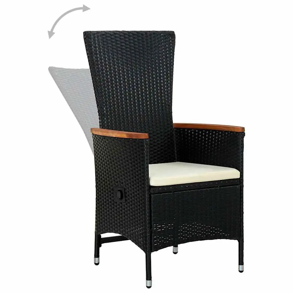 5 Piece Garden Dining Set Steel Rattan Chairs Black Outdoor Patio Furniture