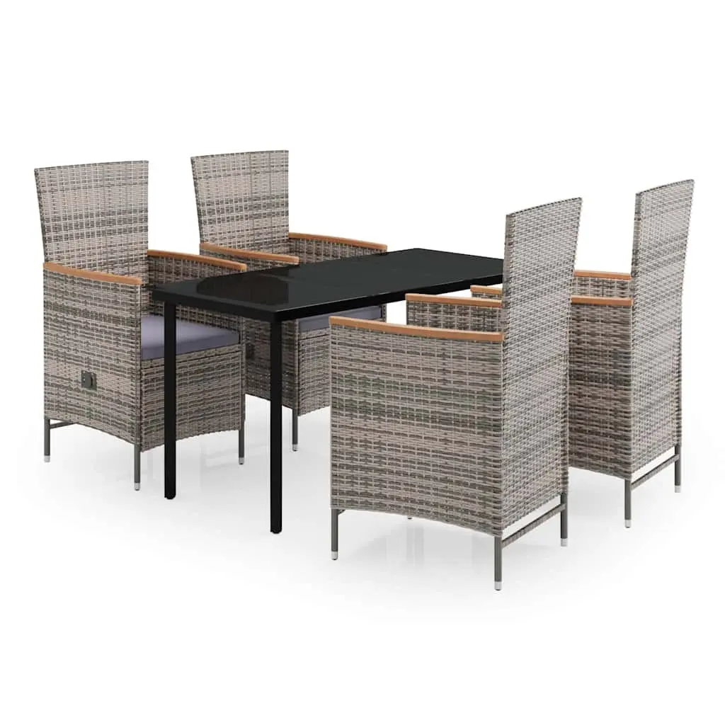 5 Piece Garden Dining Set Outdoor Patio Furniture Powder-coated Steel PE Rattan Cushions Grey