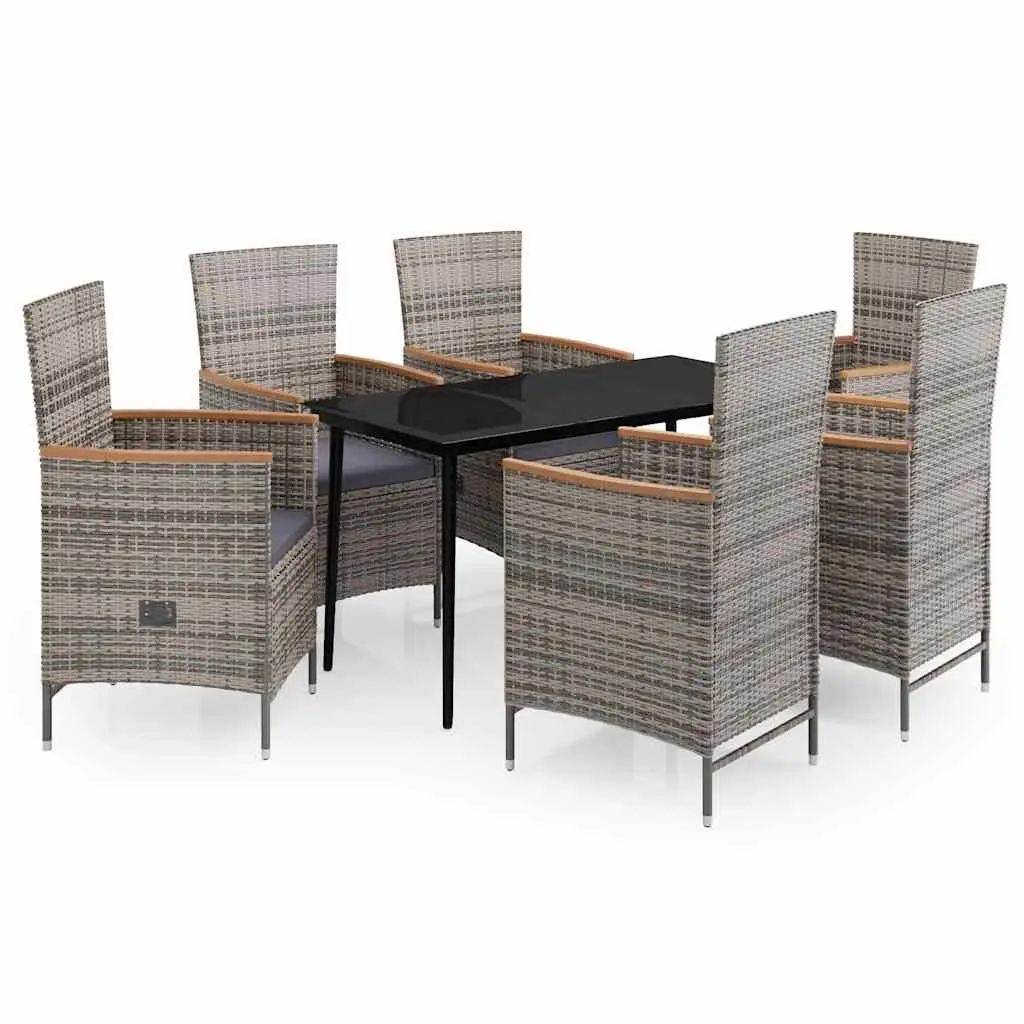 Garden Dining Set Powder-coated Steel 7 Piece Outdoor Furniture Patio Table Chairs Cushions Grey