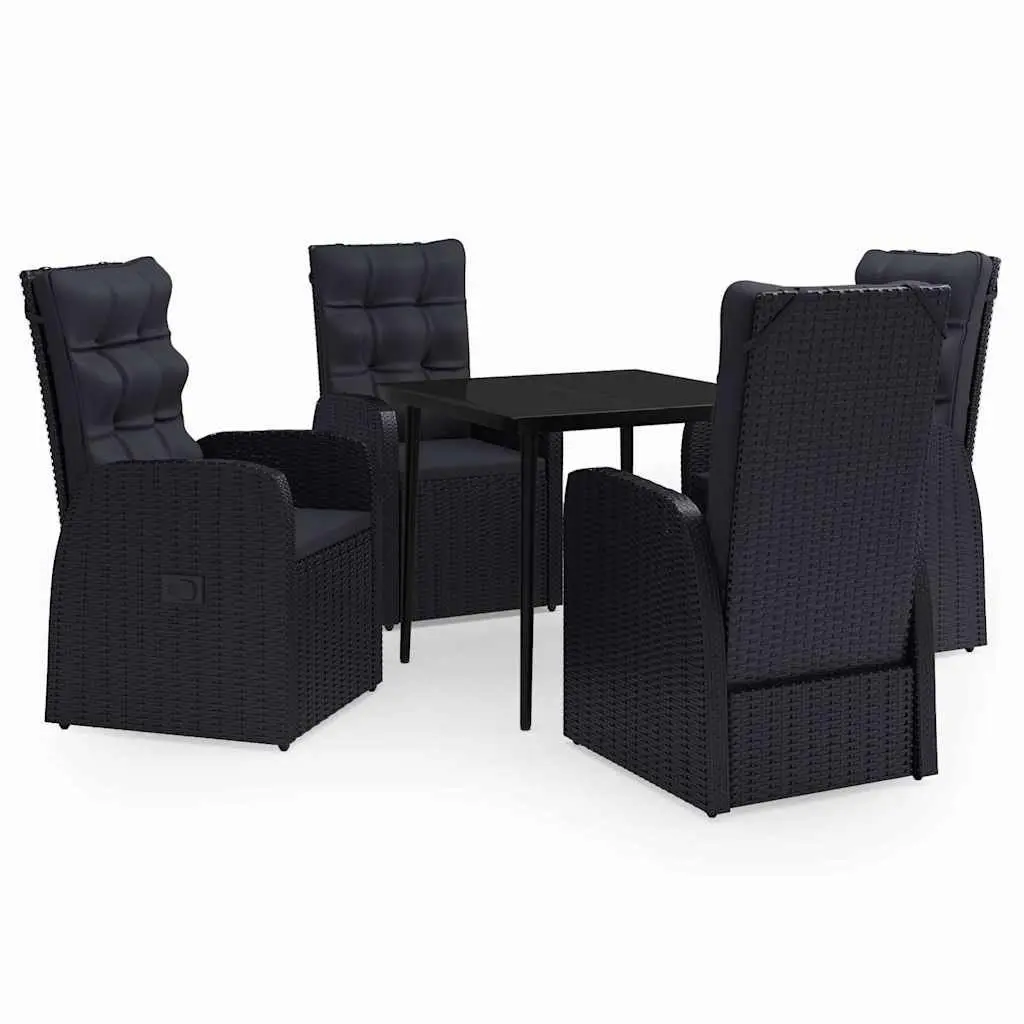 5 Piece Outdoor Garden Dining Set Steel Frame Rattan Chairs Black