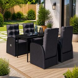 5 Piece Garden Dining Set Outdoor Patio Furniture Black Rattan Chairs Glass