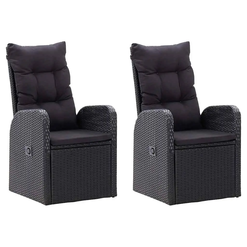 7 Piece Outdoor Garden Dining Set Powder-coated Steel Black Water-resistant PE Rattan Cushions