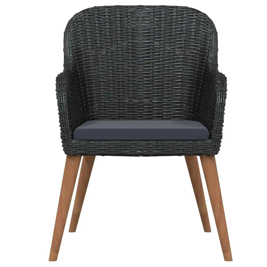 5 Piece Outdoor Garden Dining Set Black Rattan Chairs Glass Table Cushions