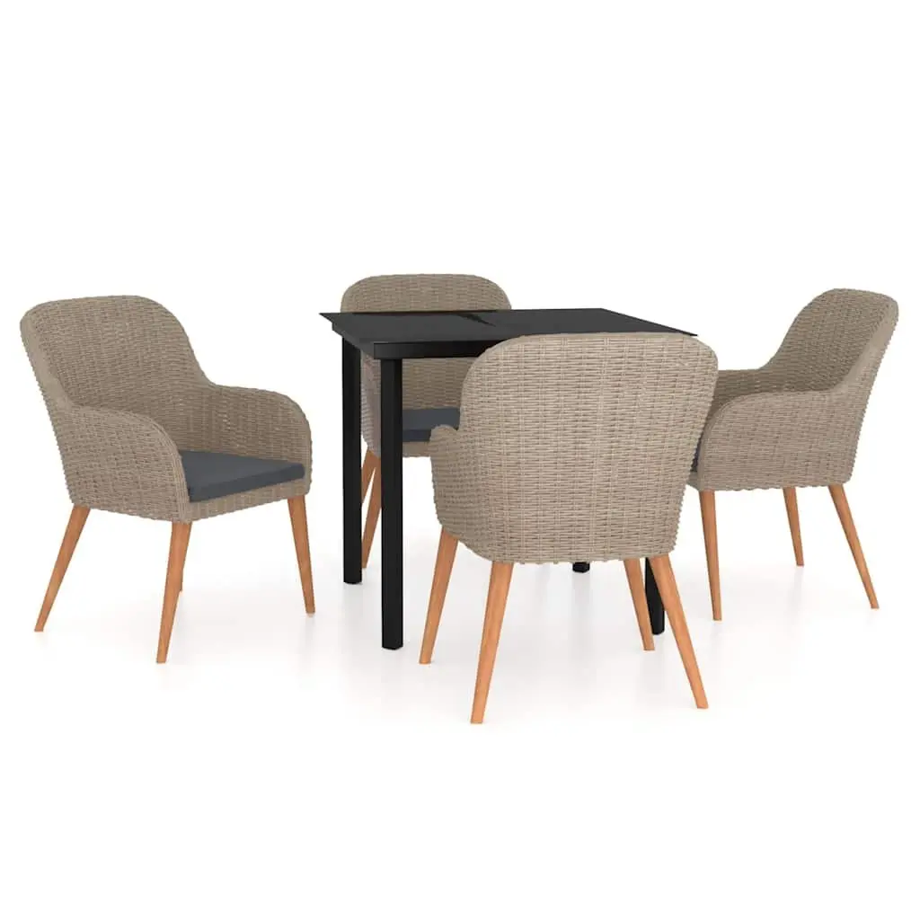 Garden Dining Set 5 Piece Outdoor Furniture Brown Powder-coated Steel Water-resistant PE Rattan Glass Tabletop