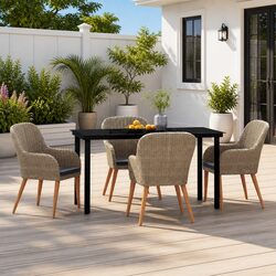 Garden Dining Set 5 Piece Outdoor Furniture Brown Patio Table Chairs Cushions