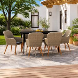 7 Piece Garden Dining Set with Cushions Brown Outdoor Furniture Patio Chair