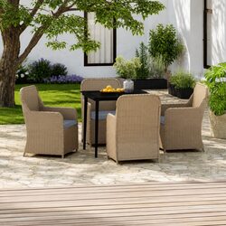 5 Piece Garden Dining Set Brown Outdoor Furniture Table Chairs Cushions Patio