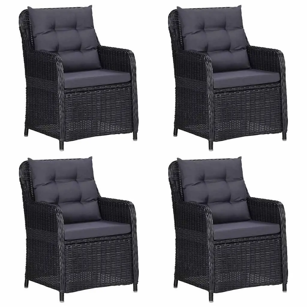 5 Piece Garden Dining Set Black PE Rattan Chairs Glass Top Steel Frame Outdoor