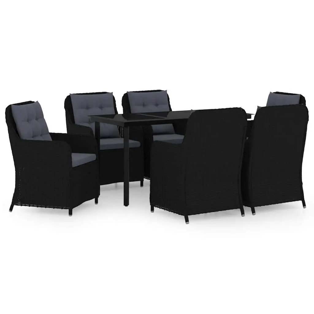 7 Piece Garden Dining Set Steel Frame Black PE Rattan Chairs