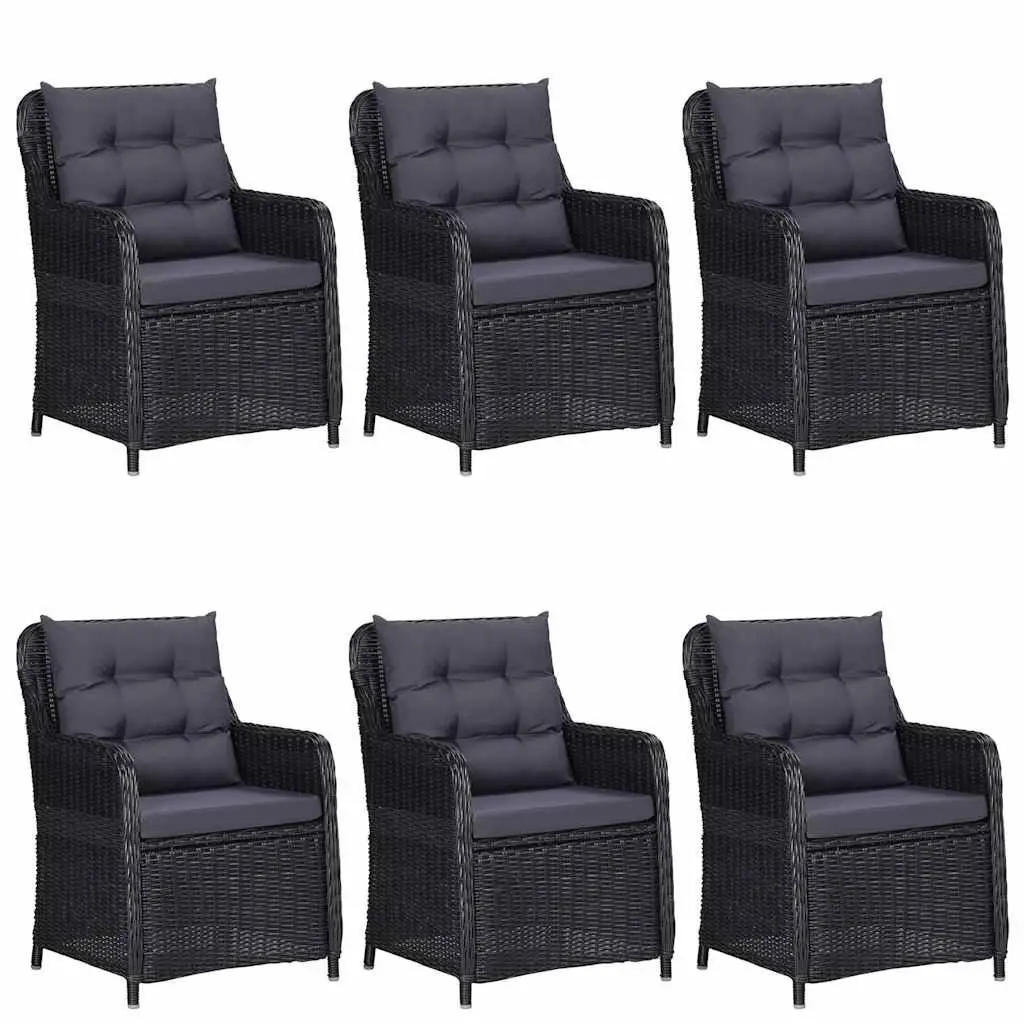 7 Piece Garden Dining Set Steel Frame Black PE Rattan Chairs