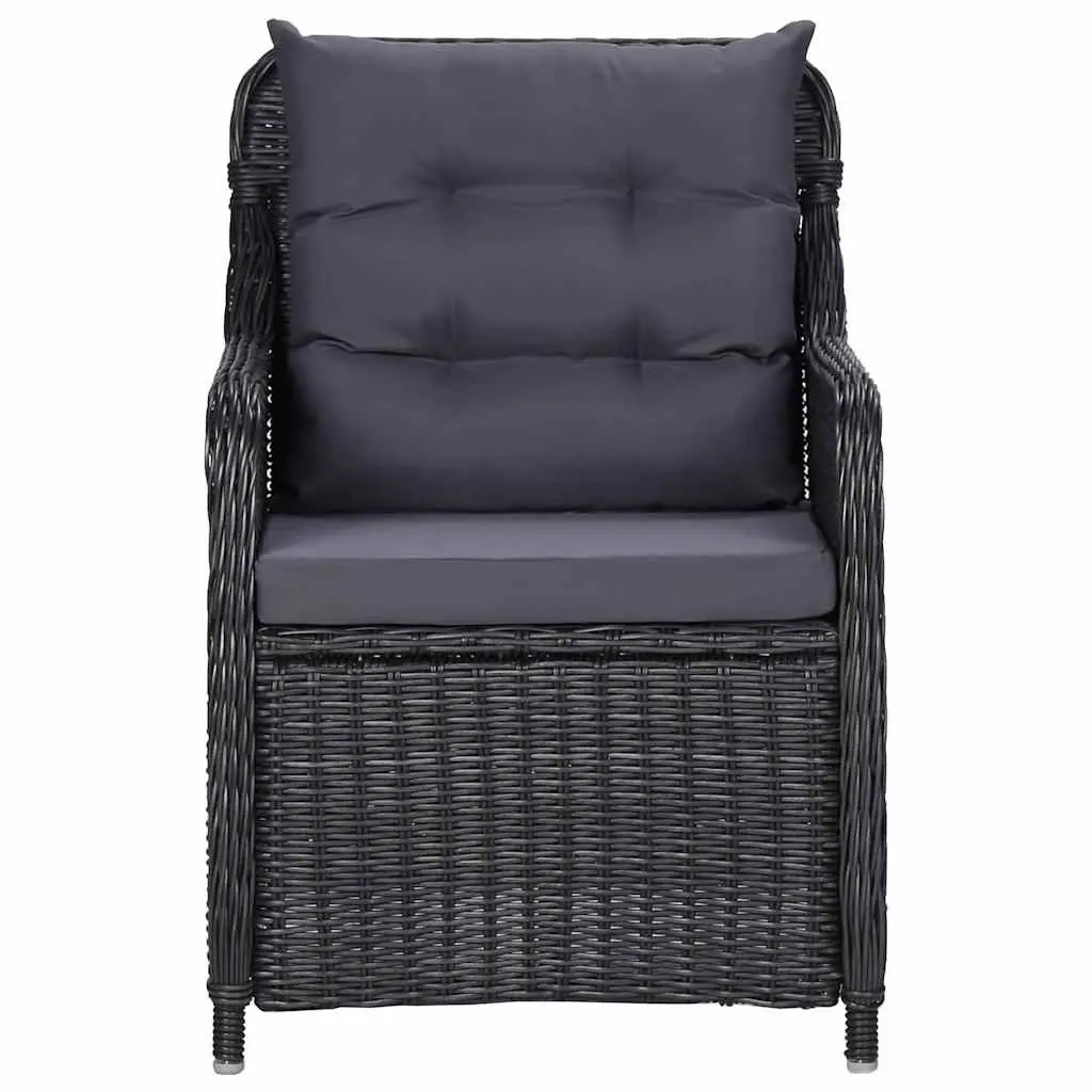 7 Piece Garden Dining Set Steel Frame Black PE Rattan Chairs