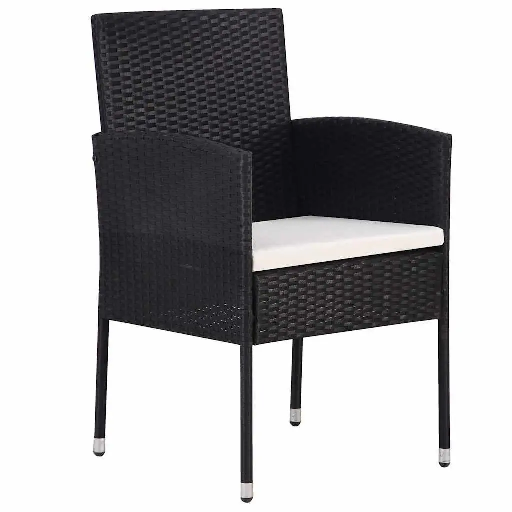 Garden Dining Set Steel Frame Rattan Chairs Glass Top Black 5 Piece