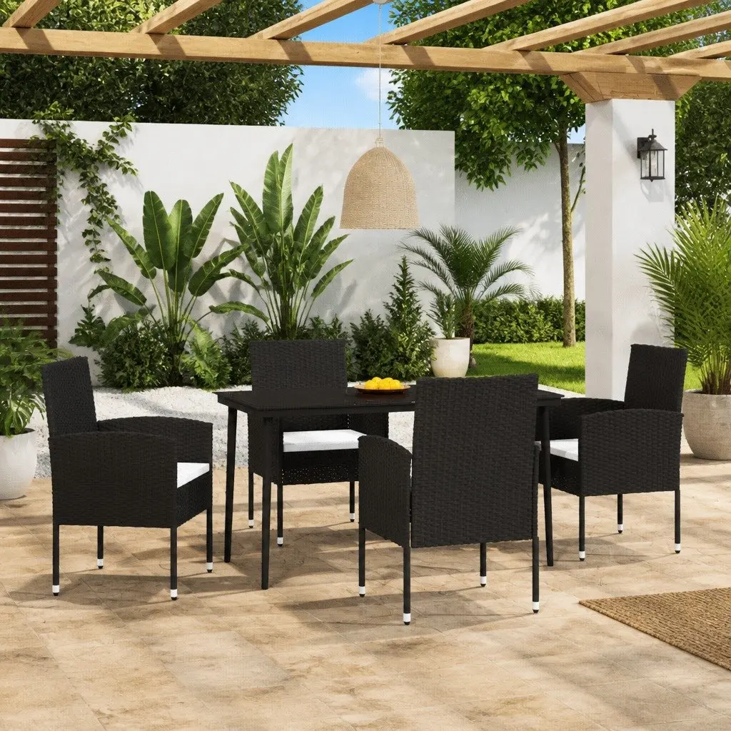 5 Piece Garden Dining Set with Glass Top Steel Frame Outdoor Patio Furniture