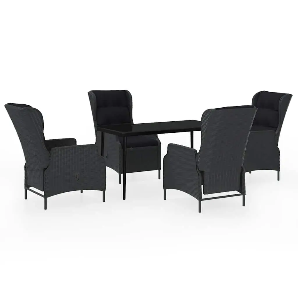 5 Piece Outdoor Dining Set Steel Frame Grey PE Rattan Reclining Chairs Glass Table