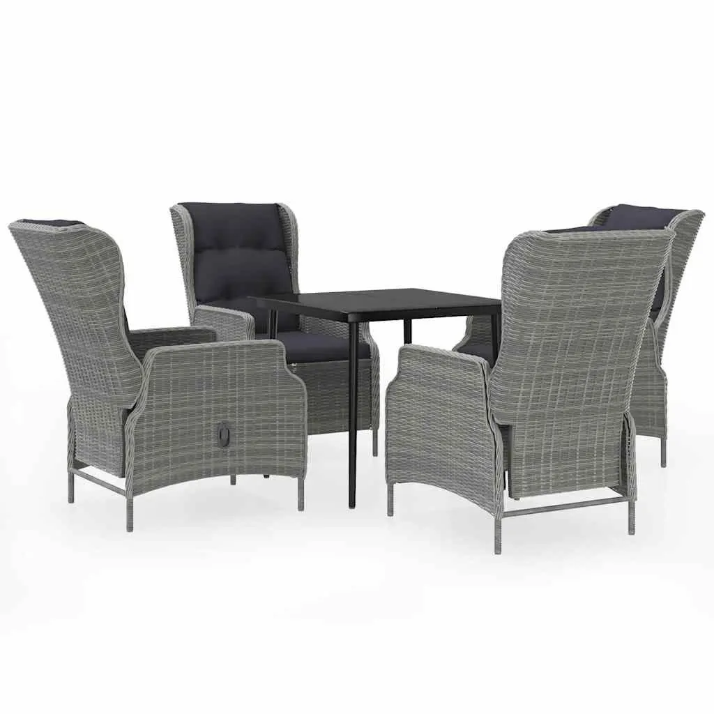 Garden Dining Set Steel Frame PE Rattan Chairs Glass Table 5 Piece Grey