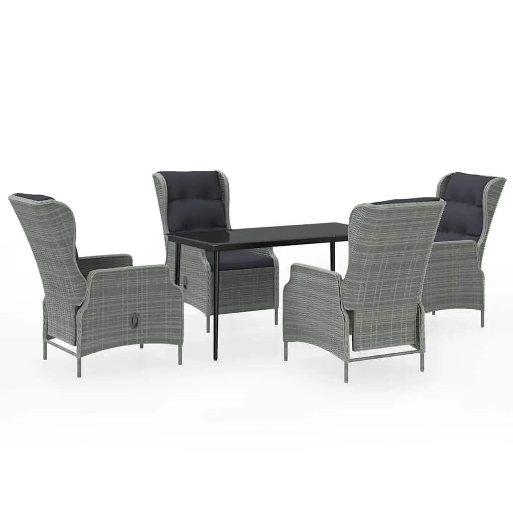 Garden Dining Set Steel Frame Grey 5 Piece Outdoor Furniture with Glass Table and Reclining Chairs