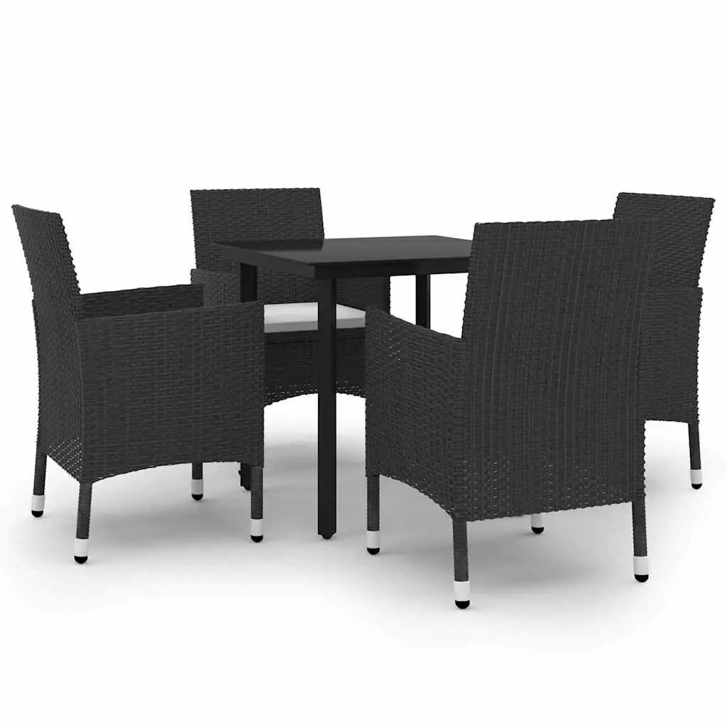 5 Piece Garden Dining Set PE Rattan Steel Frame Glass Table Chairs Outdoor Furniture Brown