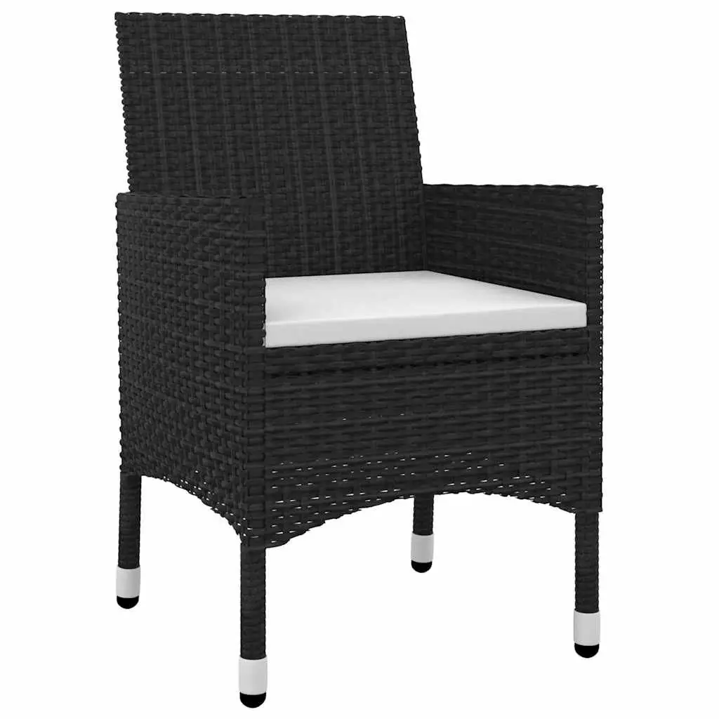 Outdoor Dining Set Black Rattan Chairs Glass Tabletop 5 Piece Powder Coated Steel Frame