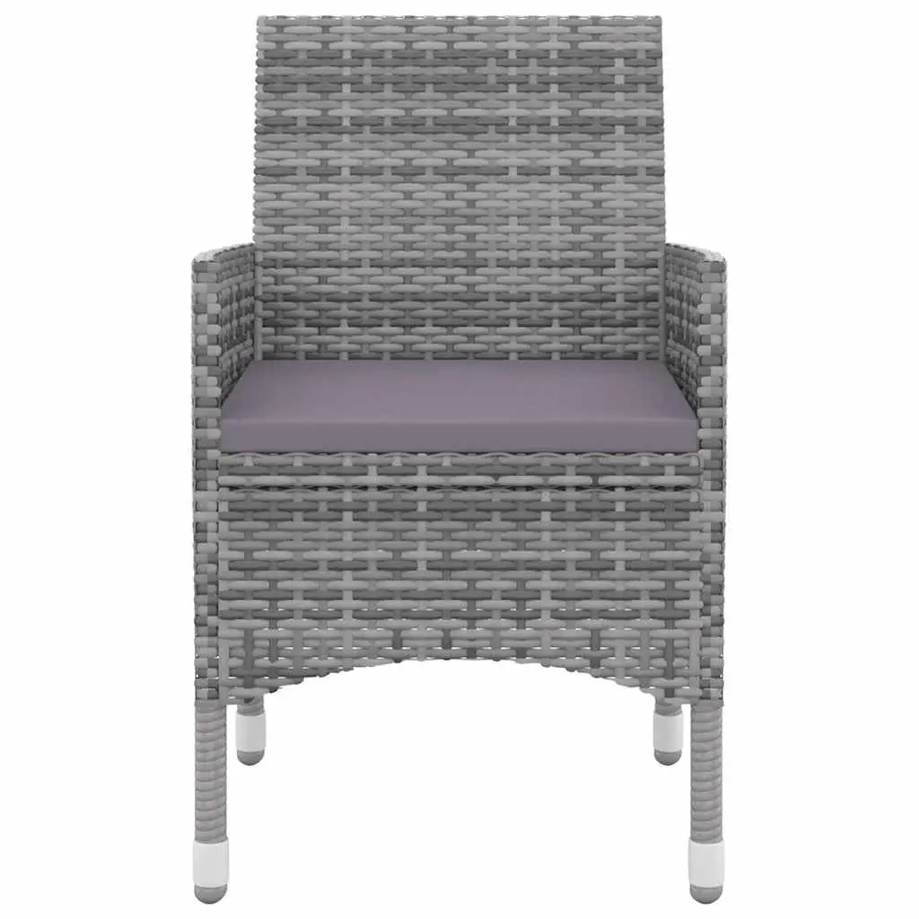 3 Piece Outdoor Garden Dining Set with Glass Table and Rattan Chairs Grey