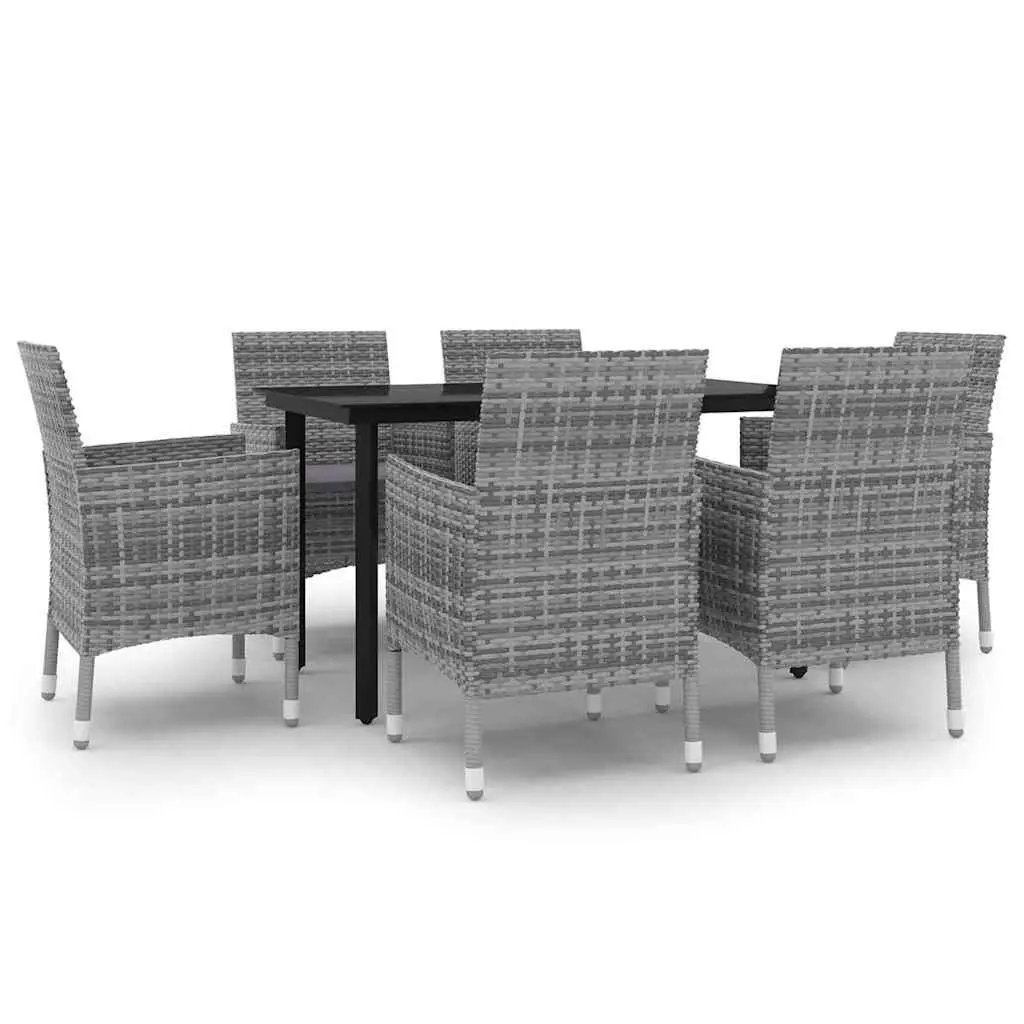 Garden Dining Set 7 Piece Outdoor Furniture PE Rattan Glass Table Chairs Grey