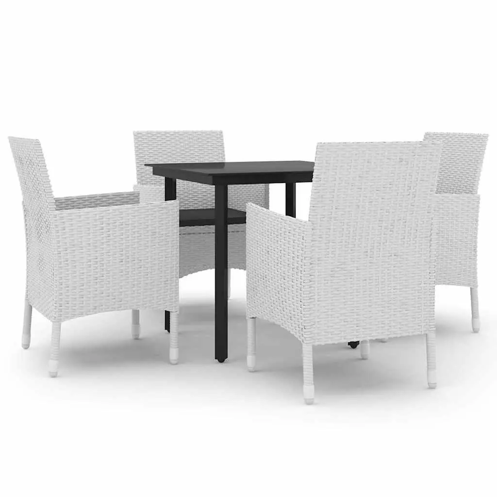 5 Piece Outdoor Dining Set Powder-coated Steel Frame Weather-resistant PE Rattan White Glass Table and Chairs
