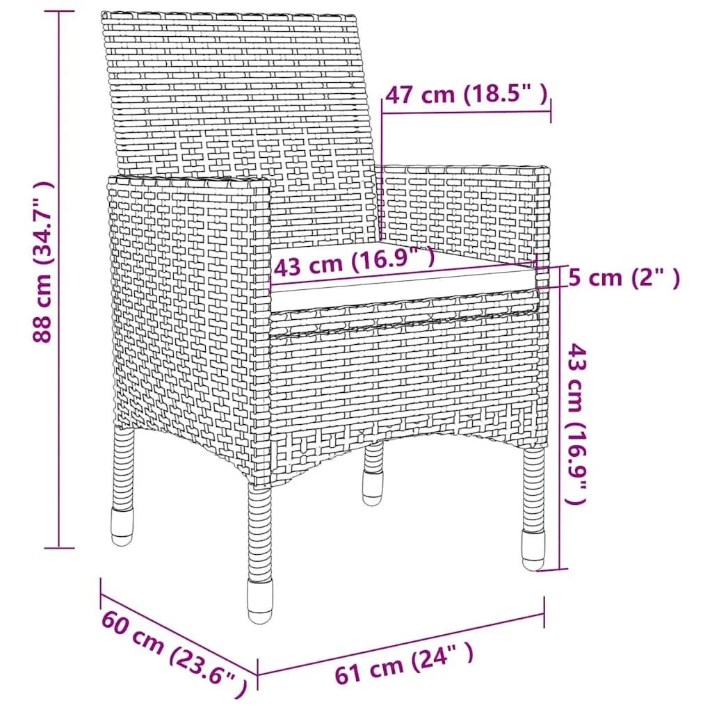 5 Piece Outdoor Dining Set Powder-coated Steel Frame Weather-resistant PE Rattan White Glass Table and Chairs