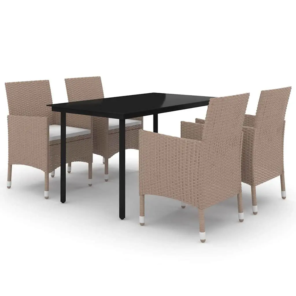 Garden Dining Set 5 Piece Outdoor Furniture Poly Rattan Glass Table Chairs Beige