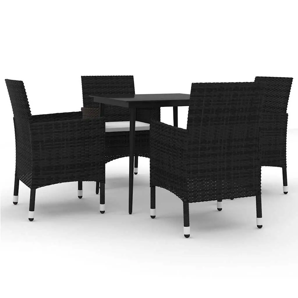 Outdoor Garden Dining Set 5 Piece Glass Table Poly Rattan Chairs with Cushions