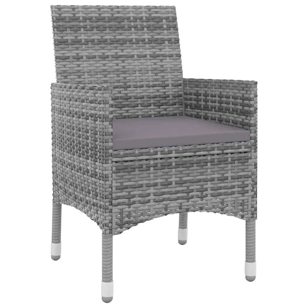 Garden Dining Set Grey PE Rattan Powder Coated Steel 5 Piece Outdoor Furniture with Glass Table and Padded Seat Cushions
