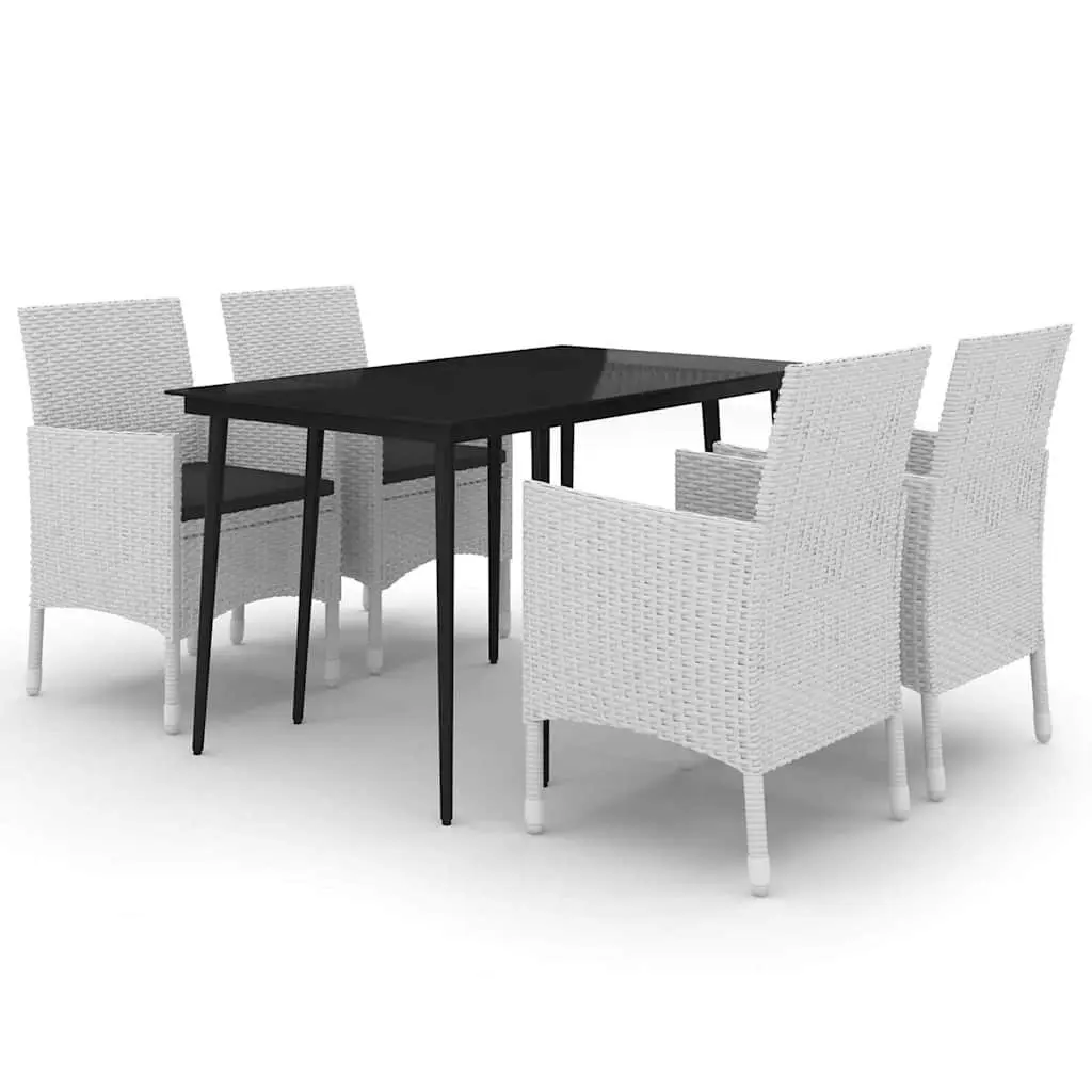 5 Piece Garden Dining Set Outdoor PE Rattan White Chairs Table Glass Cushions