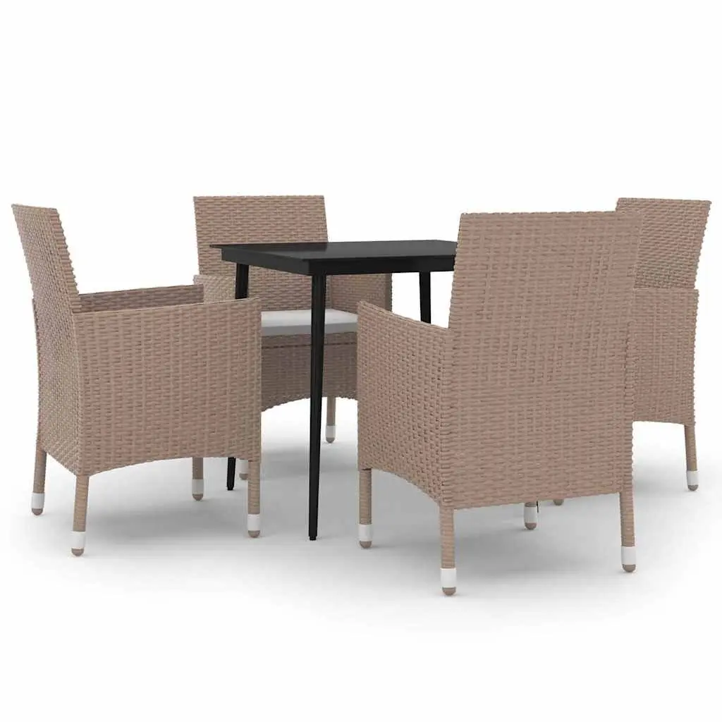 Garden Dining Set 5 Piece Outdoor Furniture PE Rattan Chairs Glass Table Beige