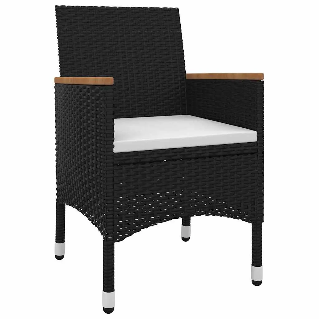 Outdoor Dining Set 3 Piece Black PE Rattan Chairs Powder-coated Steel Frame Glass Table