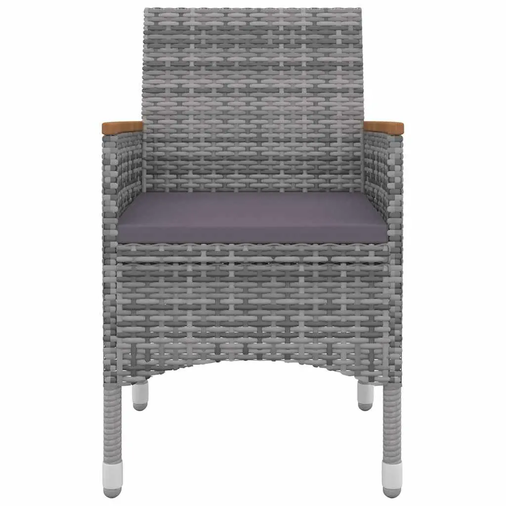 5 Piece Outdoor Dining Set Grey PE Rattan Chairs Glass Table with Cushions