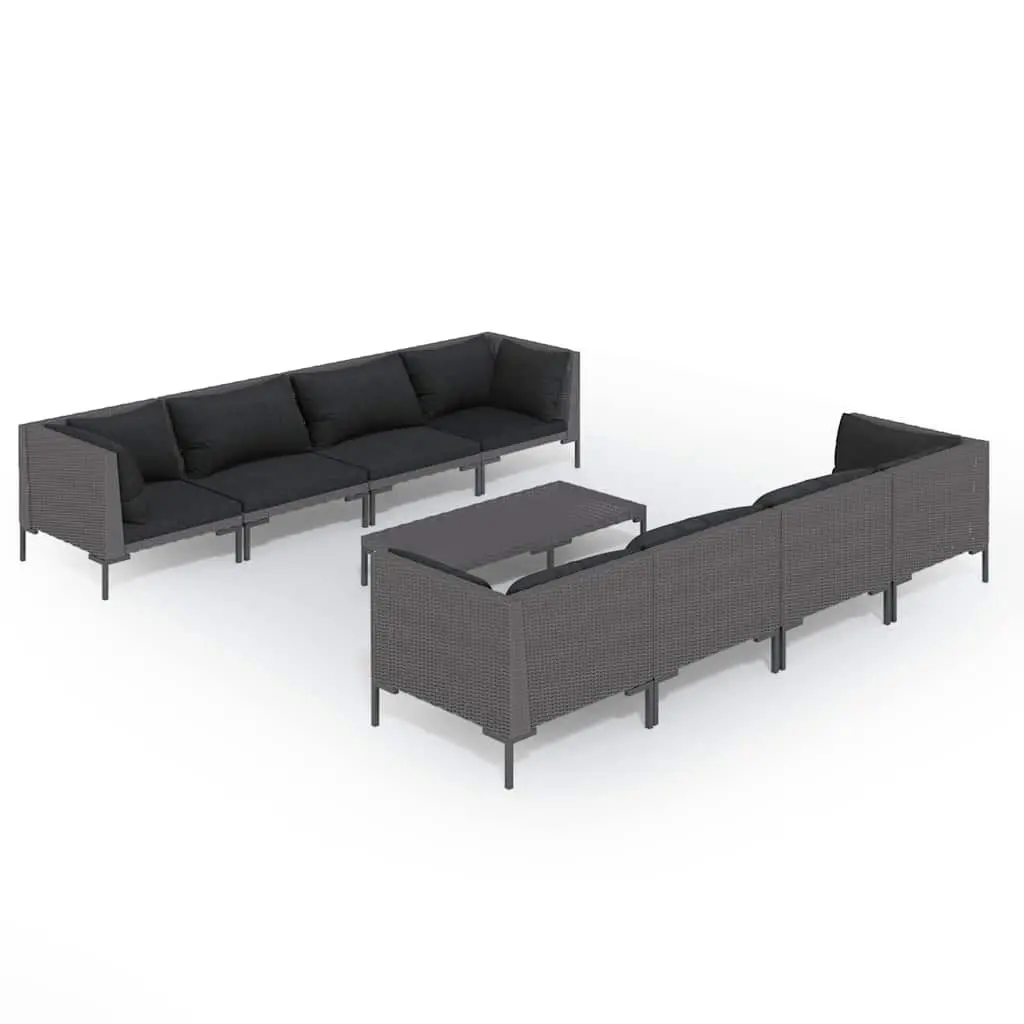 9 Piece Outdoor Garden Lounge Set Steel Frame Weather Resistant Rattan Dark Grey Patio Furniture Sofa with Cushions