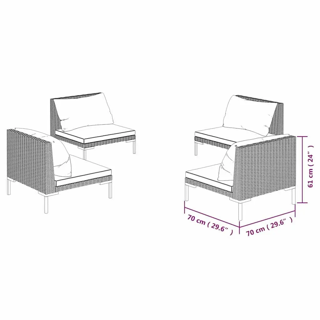 4 Piece Garden Lounge Set PE Rattan Dark Grey with Cushions