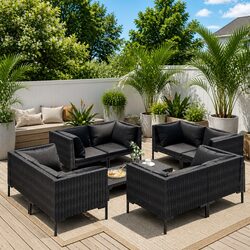 Garden Lounge Set 9 Pieces Grey Rattan Sofa for Any Outdoor Space