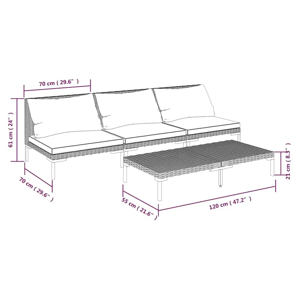 Garden Lounge Set 4 Piece Outdoor Furniture with Cushions Rattan Grey Patio
