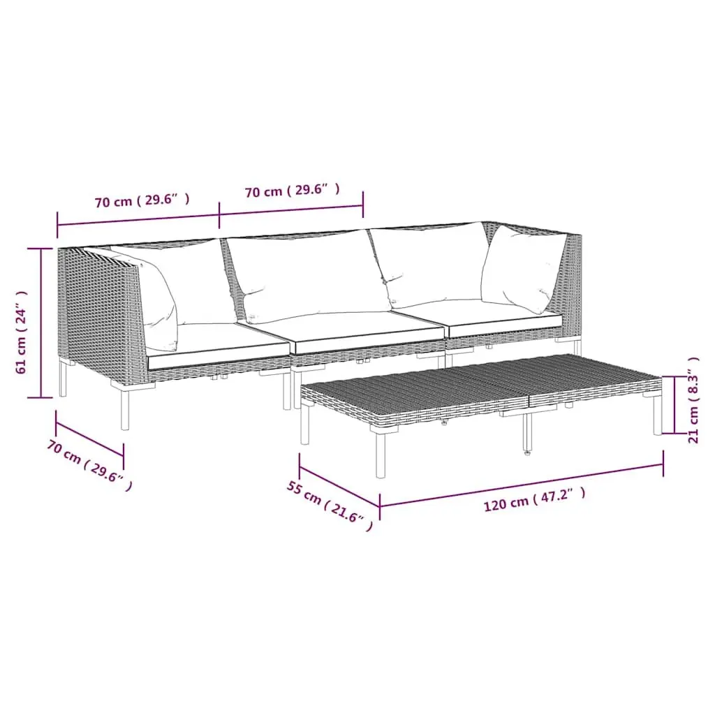 4 Piece Garden Lounge Set Poly Rattan Grey Cushions Outdoor Patio Furniture