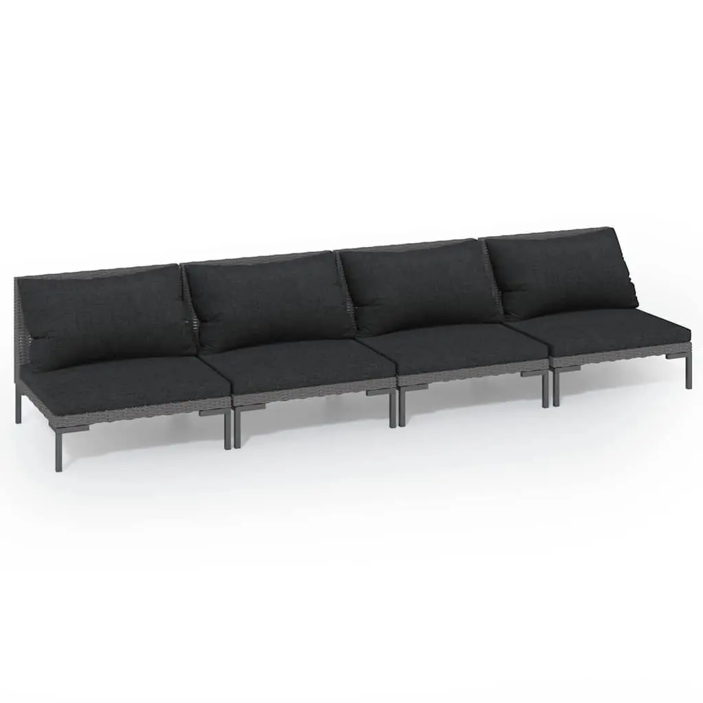 Outdoor Furniture Sofa Set Rattan Four Pieces Grey Cushions Steel Frame