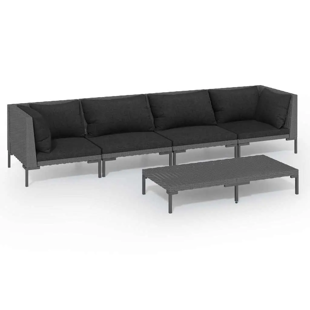 Garden Lounge Set 5 Piece Outdoor Patio Furniture Grey Rattan Sofa with Cushions